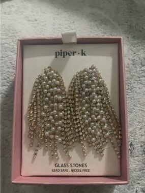 Piper.k Gold Pearl Fringe Drop Earrings